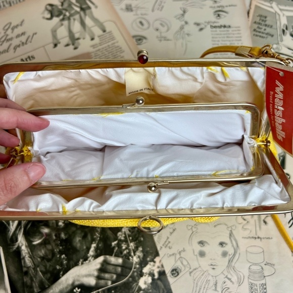 NEW Vintage Made in Italy Yellow Gathered Woven Clutch Shoulder Bag - Picture 11 of 13